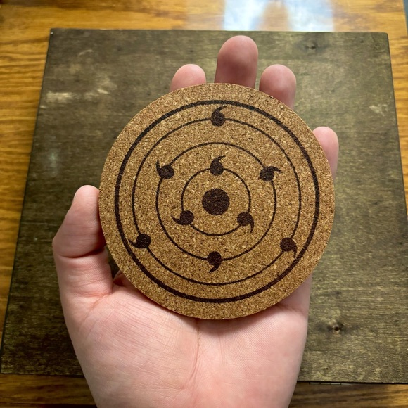 Naruto Rinne Sharingan Laser Engraved Cork Coaster - Picture 3 of 5